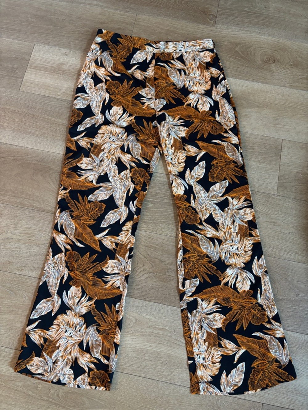 PrettyLittleThing Black Floral Wide-Leg Pants with Mustard Leaf Print